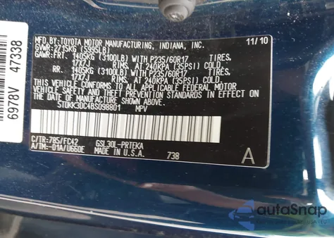 2011 Toyota Sienna Le V6 из США, поврежденный, VIN 5TDKK3DC4BS098801